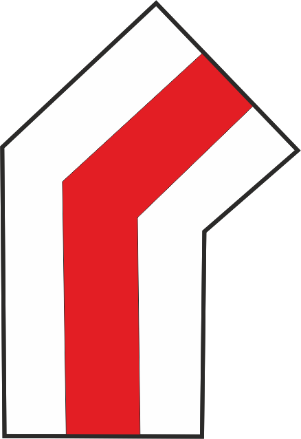 linia łamana, kąt rozwarty. Środek czerwony, otoczka biała